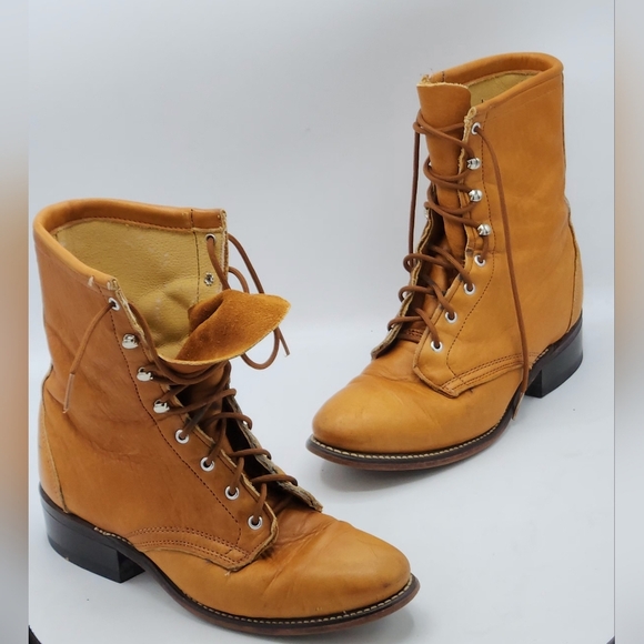 Laredo Vintage Y2K Leather Lace-up Ropes Boots In Light Brown Size 6 M